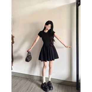 2025 New Princess Dress American National Trend Retro Pear Shape Black Dress Women's Summer Short Skirt