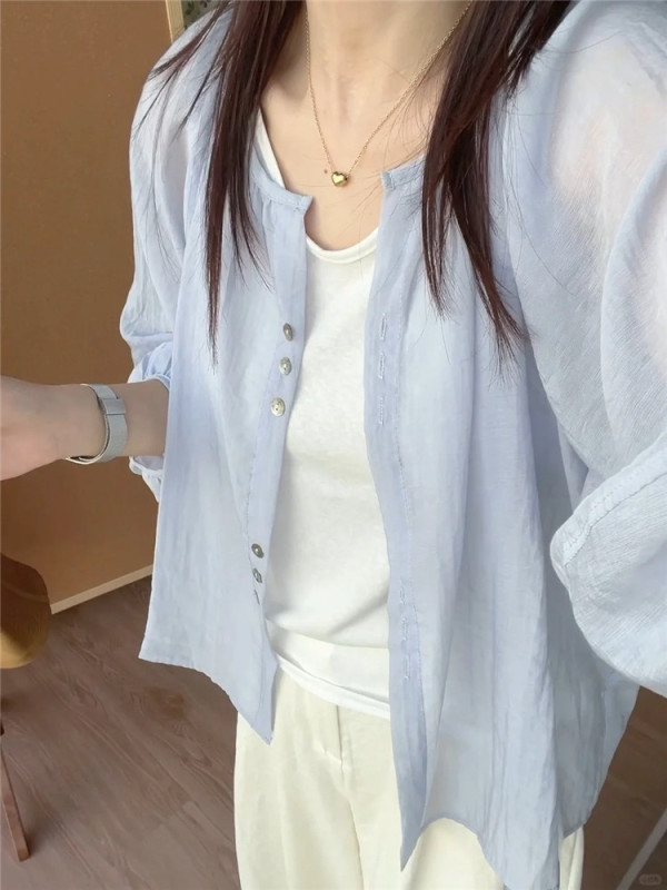 亜麻日焼け止めシャツジャケット レディース 薄手 夏新作 カーディガン風 ゆったり 長袖シャツ ショート丈トップス|undefined