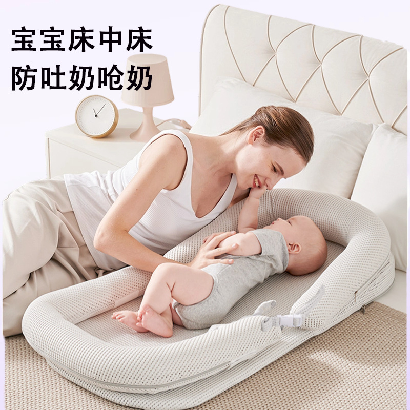 Newborn Anti-Spit-Up Slope Mat, Bed-In-Bed Sleeping Aid, Baby Crib, Biomimetic Baby Nest, Portable and Easy to Store