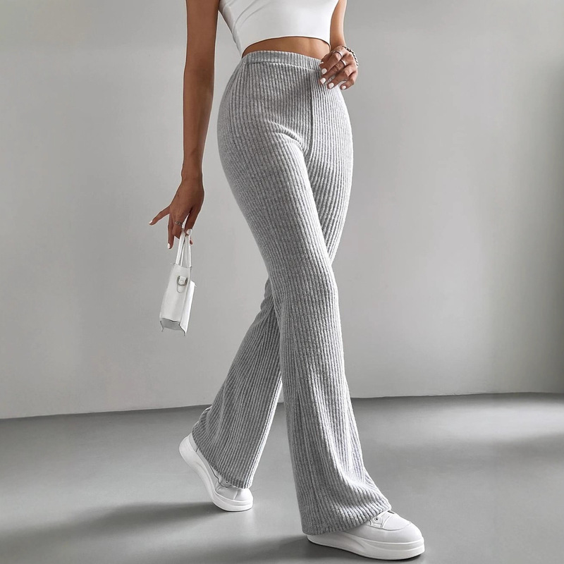 European and American Cross-Border 2025 New Bell-Bottom Pants for Women, Solid Color Casual Pants, Ribbed Knitted Fashion Versatile Slim Long Pants European and American Cross-Border 2025 New Bell-Bottom Pants for Women, Solid Color Casual Pants, Ribbed Knitted Fashion Versatile Slim Long Pants