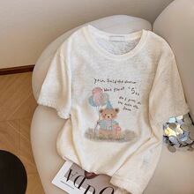 甜美印花冰爽雪花棉短袖宽松t恤女夏 韩系圆领大码女装上衣空调衫
