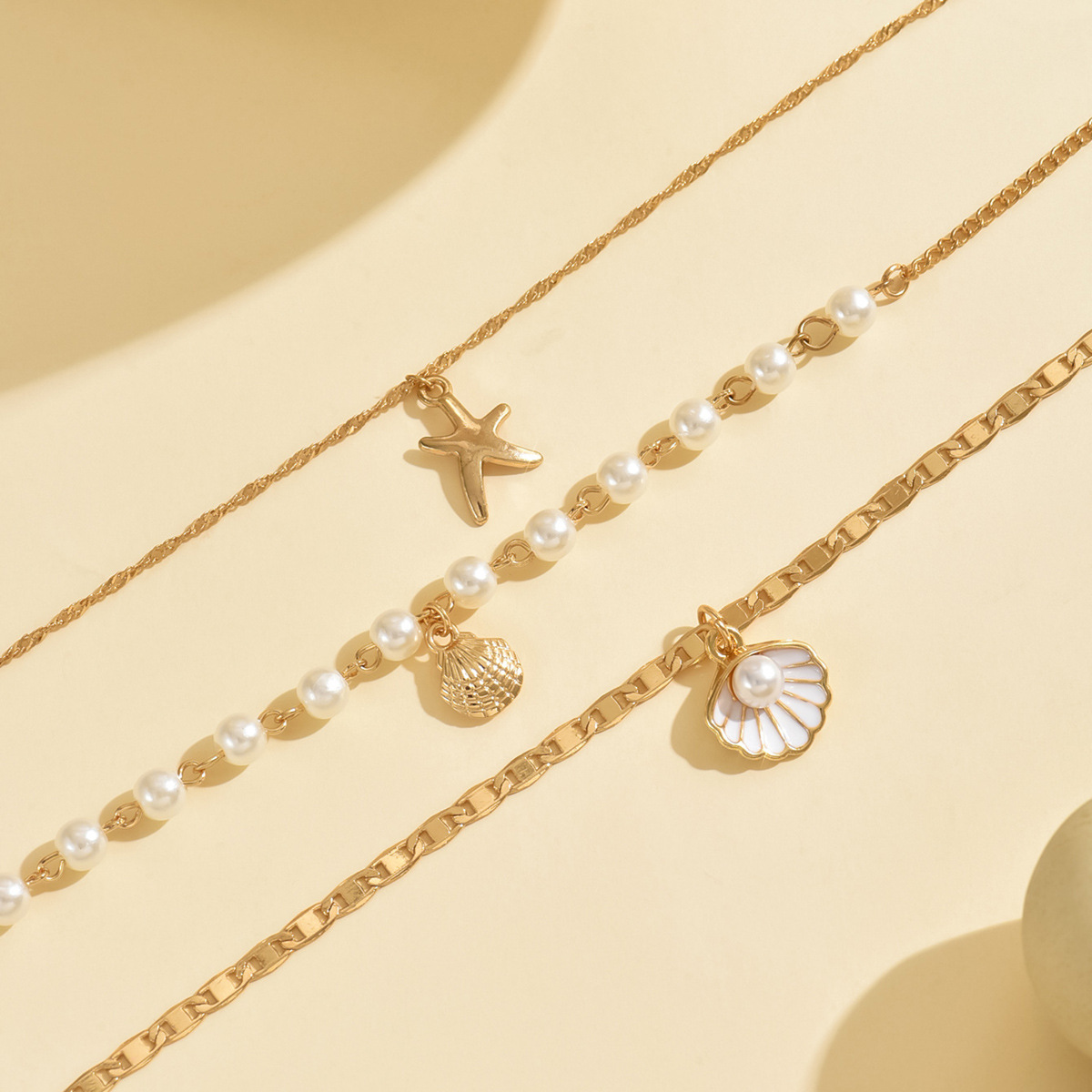Dreiteiliges Perlen-halsketten-set Mit Seestern Und Muschel_voghion.com