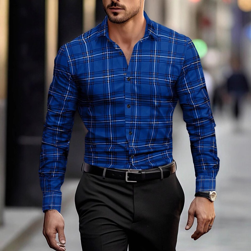 2025 New Amazon Cross-Border European and American Style Casual Versatile High-Quality Plaid Men's Long-Sleeve Shirt 2025 New Amazon Cross-Border European and American Style Casual Versatile High-Quality Plaid Men's Long-Sleeve Shirt