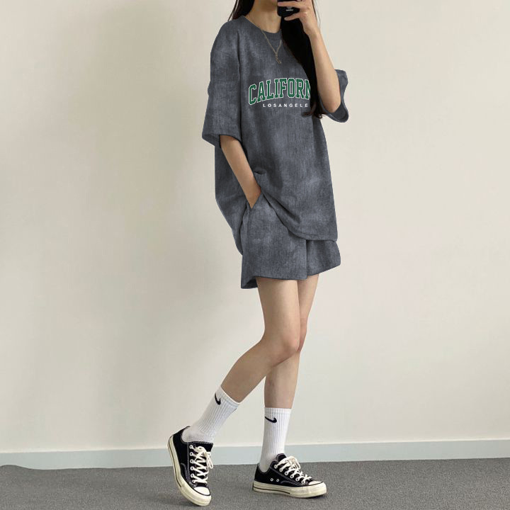 Clothing Fabric Cute Girl Sportswear Set for Women with Print, Age-Reducing and Slimming Casual Round-Neck Short-Sleeve Trendy Style Clothing Fabric Cute Girl Sportswear Set for Women with Print, Age-Reducing and Slimming Casual Round-Neck Short-Sleeve Trendy Style