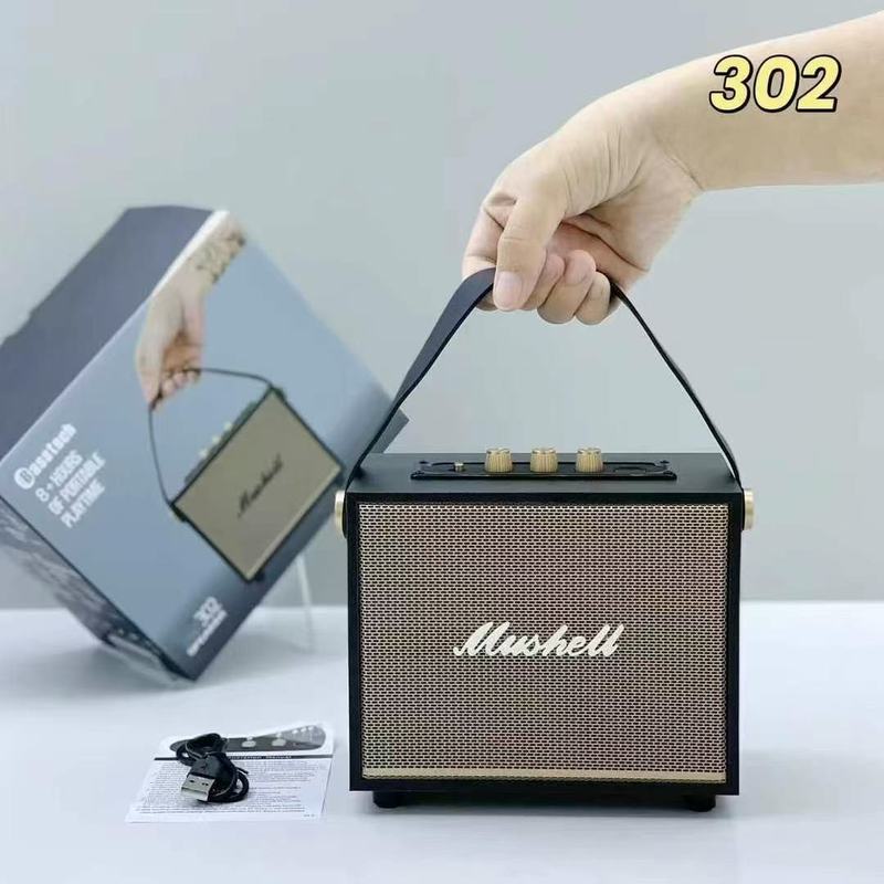 新款XM302复古手提蓝牙音响 木质皮革户外手提重低音炮 便携式10W|undefined