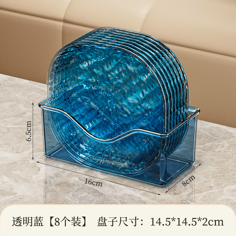 透明な正方形の氷河模様の浅い口の骨スプーンプレート、高級落下防止スナックフルーツプレート、家庭用軽量高級ダイニングテーブルスナックプレート|undefined
