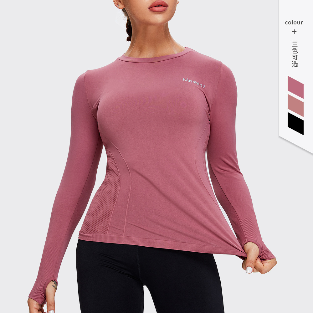 Ropa de yoga sin costuras transfronteriza europea y americana de las mujeres slim fit yoga deportes Top manga larga apretada ropa de fitness desnuda