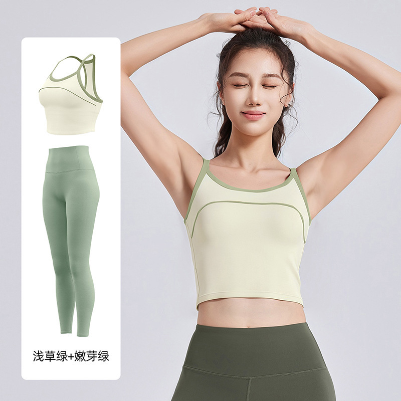 聚衣堂撞色线感运动套装一体杯美背防震运动瑜伽套装女|undefined