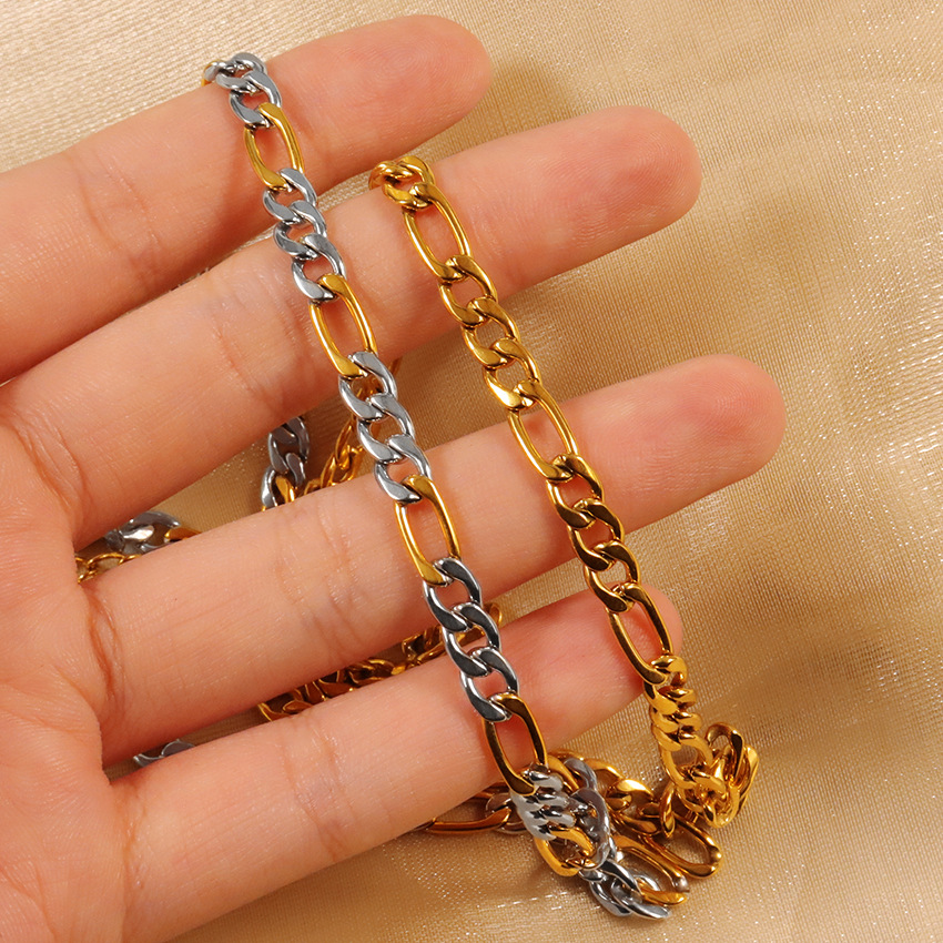 304 Stainless Steel Material Solid Color Pattern Wholesale Jewelry Retro Solid Color 304 Stainless Steel Plating Cuban Link Chain Curb Chain Chain Necklace