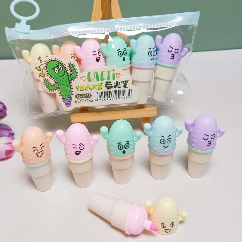 Dibujos animados resaltador mini helado resaltador pintura clave bolígrafo marcador bolígrafo de graffiti bolígrafo acuarela juego multicolor
