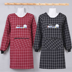 棉布格子罩衣長袖圍裙防污透氣圍裙廚房家用罩衣女工作服外穿帶袖