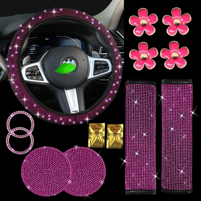 Cover, Car Coaster, One-Click — Steering wheel cover - rose-red-38cm