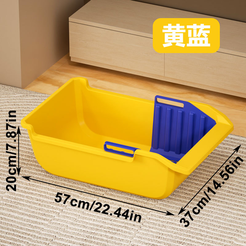 La caja de arena para gatos semicerrada de gran tamaño abierta con valla de elevación inodoro para gatos con pala para evitar salpicaduras externas.