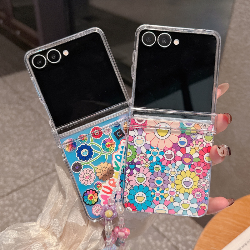 Suitable for Samsung Zflip 30% off Stacked Mobile Phone Case Large Ins Japanese Sunflower Three-Piece Set Zflip6 Protective Cover