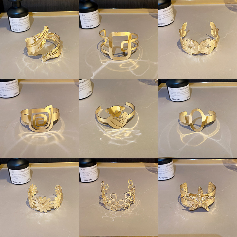 European and American Cross-border Exaggerated Metal Flower Arm Ring Women's Sweet Cool Spice Girl Butterfly Golden Bracelet Advanced Sense Line Arm Bracelet