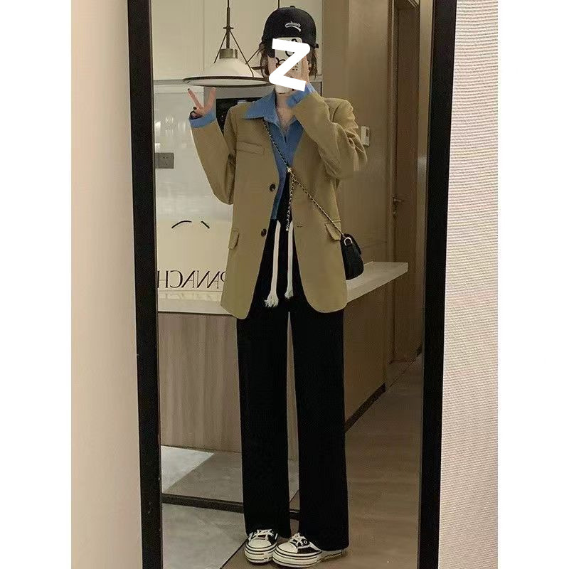 黑色假两件套西装外套女2025新款秋秋韩系感小个子休闲小西服