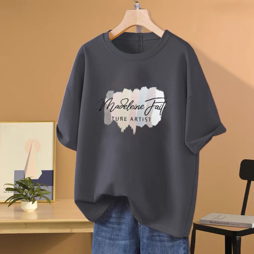 High-quality 100% pure cotton women's short sleeve t-shirt summer casual stylish commuting plus-size tummy cover stylish top