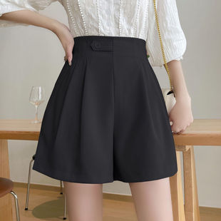 Plus Size Women's High-Waisted Shorts for Slimming and Drape, Loose Sports Wide-Leg Black Shorts, Casual Suit Pants for Women