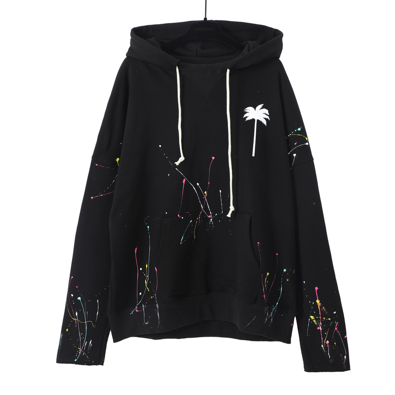 Cross-Border fashion brand palm angels designer cut splash-ink printing fake two-piece hooded hoodie for men