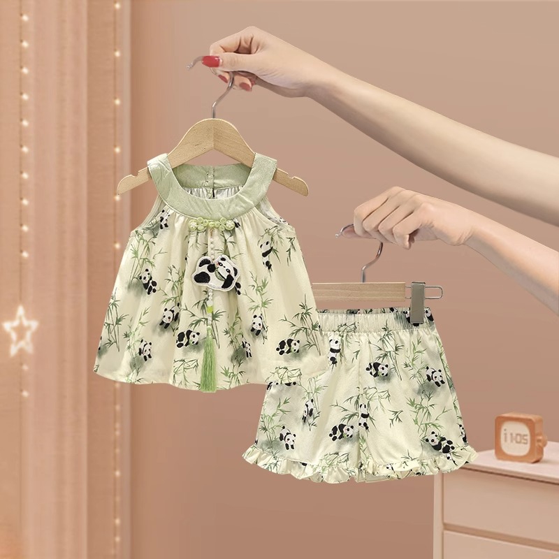 Ensemble deux pièces pour bébé fille d'été 2024, nouveau short camisole de style chinois à col suspendu_voghion.com