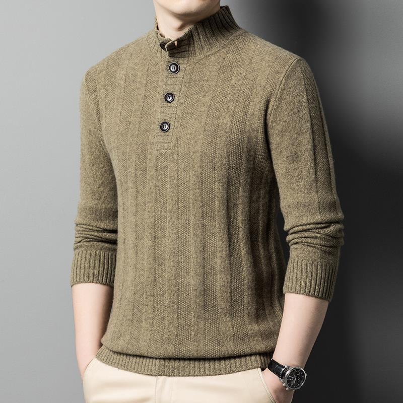 Pull en laine à col mi-haut pour homme, décontracté, à capuche, à manches longues, tendance, hiver 2024_voghion.com
