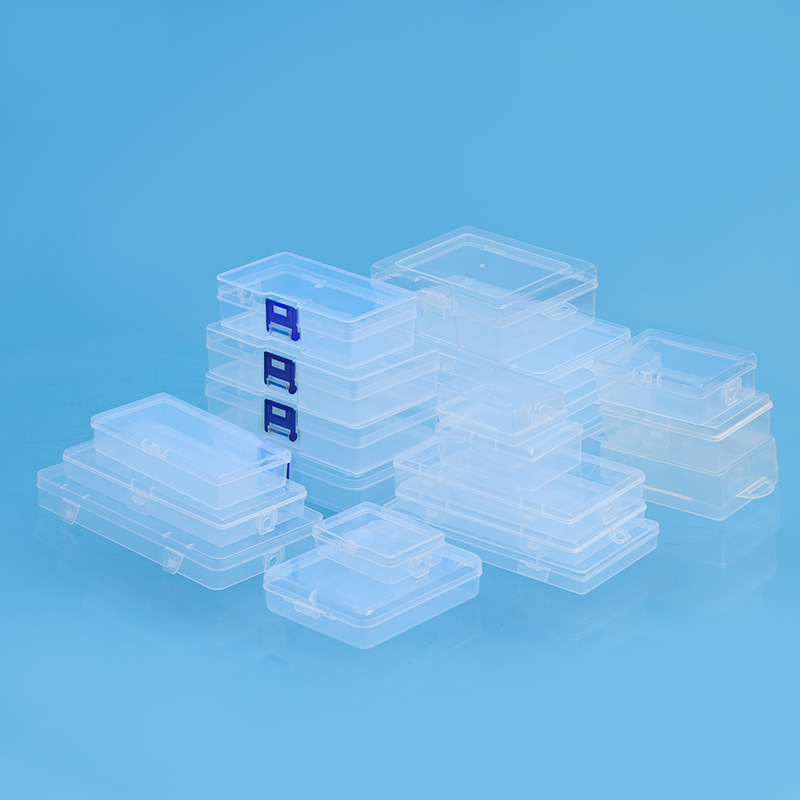 Transparent Pp Plastic Box Rectangular Small Box with Hook Stationery Jewelry Packaging Box Fishing Gear Box Manicure Storage Box