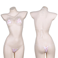 情趣三點式草莓印花比基尼 性感迷你超小綁帶內衣私房衣女款B0286