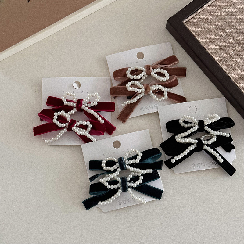 Handgjord pärlrosett sammet hårnål kvinnlig lugg klämma tillbaka huvudbonad håraccessoarer flicka sida klämma topp klämma håraccessoarer_voghion.com