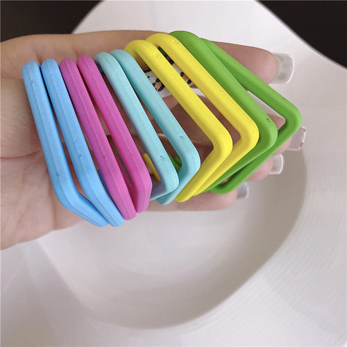 Summer Hong Kong style large square frame earrings 925 silver needle C-shaped colorful hoop earrings acrylic non-pierced ear clip earrings
