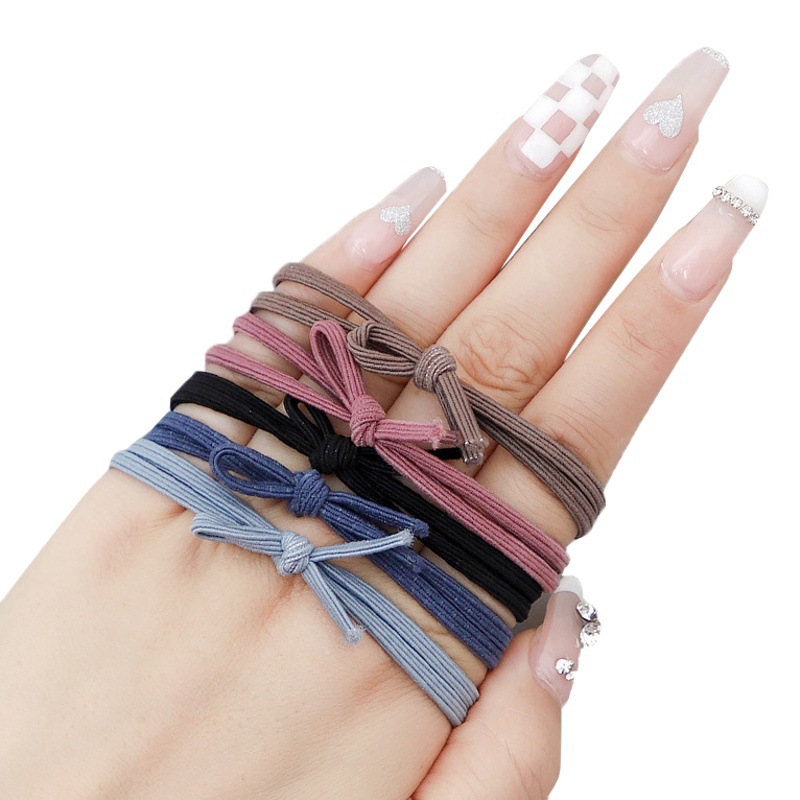 Dos en uno de ala ancha anudada estilo coreano banda de pelo simple cuerda de pelo alto elástico de las mujeres lazo del pelo banda de goma tocado