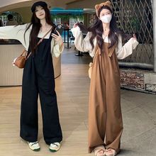 秋季薄款复古背带裤女2025新款初秋显瘦休闲宽松网红阔腿裤子套装