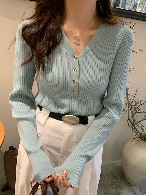 蓝色打底衫女春秋内搭设计感小众2025新款百搭针织衫毛衣早秋上衣|undefined
