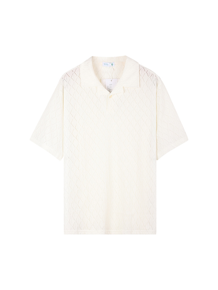 Camisa delgada de manga corta hueca transpirable Camisa de polo suelta de secado rápido de alta calidad para hombres Camisa de media manga Camisa de verano