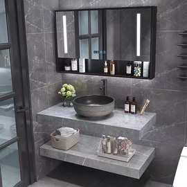 单双层岩板台面浴室柜组合智能镜柜陶瓷盆台上艺术盆现代简约轻奢
