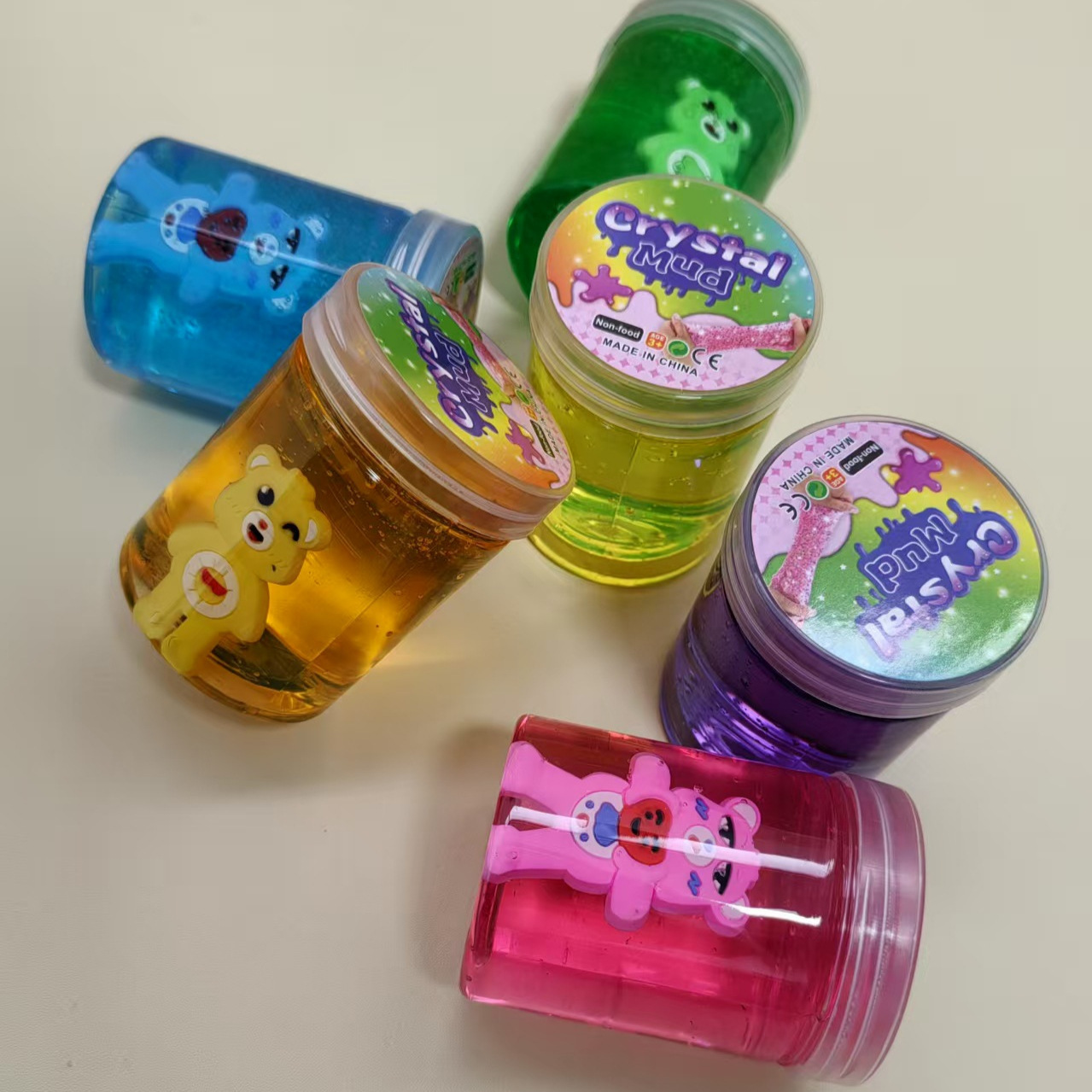 Nuevo oso de dibujos animados de barro de cristal creativo transfronterizo, barro de gelatina de alta transparencia, divertido slime, juguete de bricolaje, no pegajoso