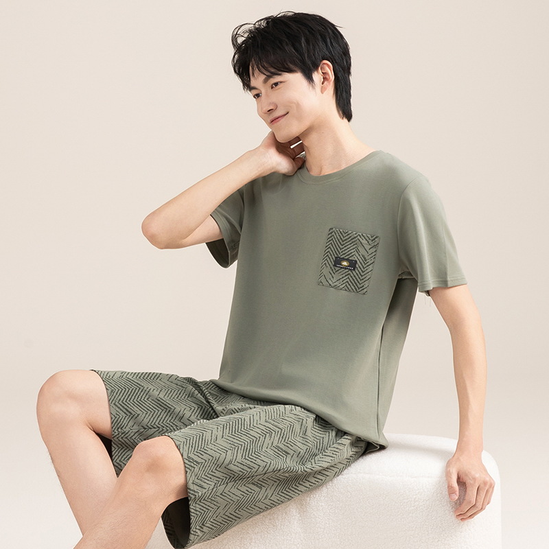 Pijamas de algodón para hombres verano 2025 nuevo cuello redondo de manga corta delgado verano se puede usar con ropa casera