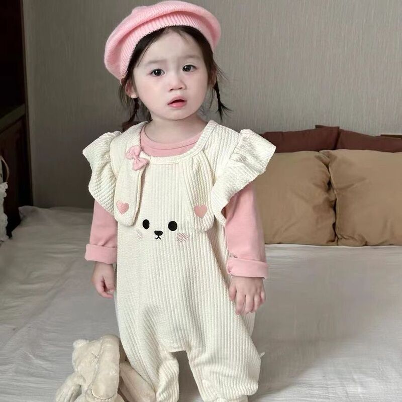女宝宝超萌连体衣套装秋装新款韩版婴儿可爱兔子爬服打底衫两件套|undefined