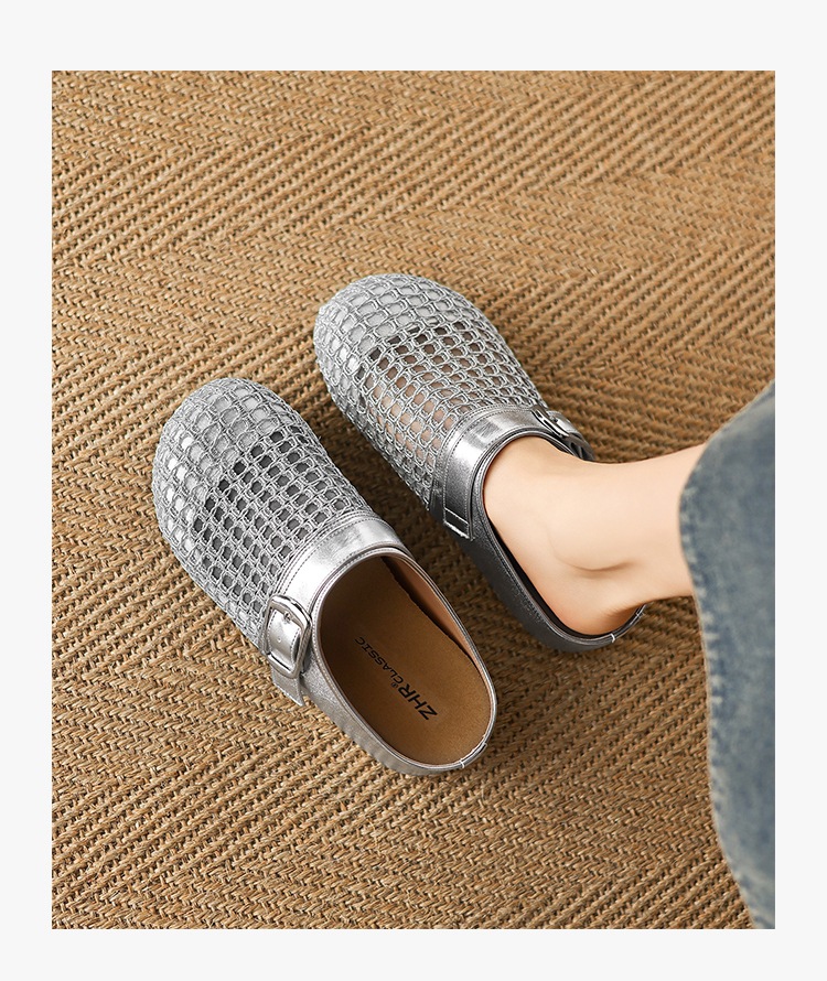 Dép sandal nữ quai chữ V đế tăng chiều cao, mũi trùm thoáng khí — LR12 Màu be chi tiết 14