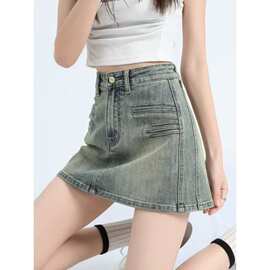复古风牛仔短裙女夏季小个子高腰a字半身裙韩式辣妹防走光包臀裙