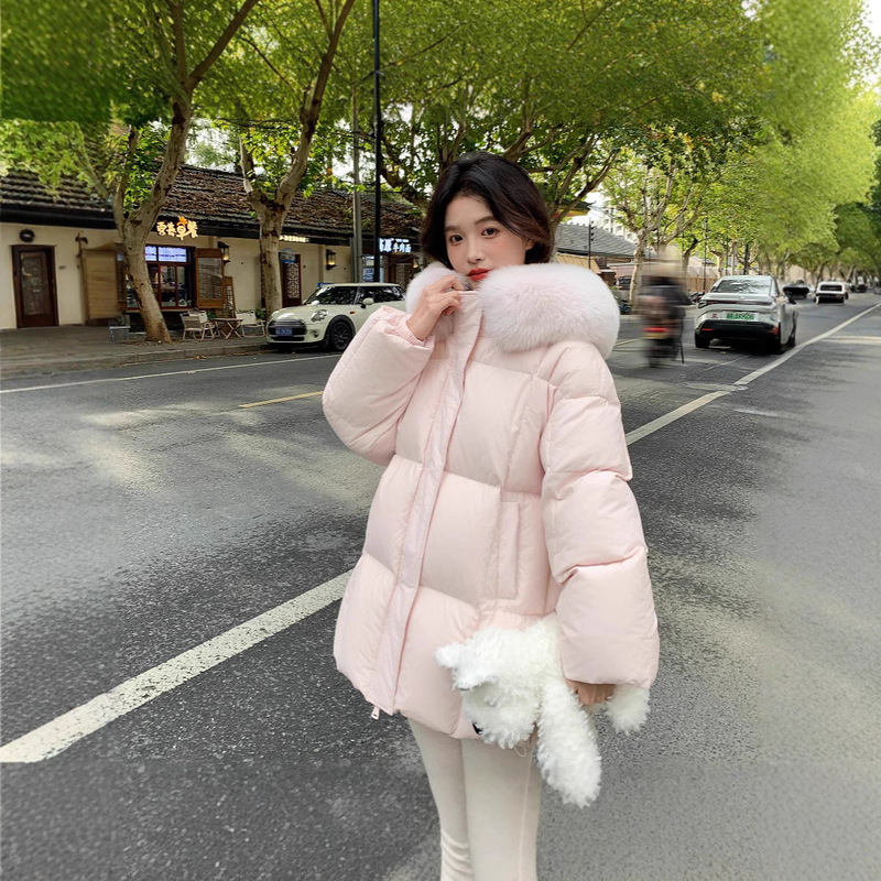 2026 New Model Women's Mid-Length Down Jacket with Hood and Large Fur Collar for Petite Women, Moscow Winter White Duck Down Coat 2026 New Model Women's Mid-Length Down Jacket with Hood and Large Fur Collar for Petite Women, Moscow Winter White Duck Down Coat