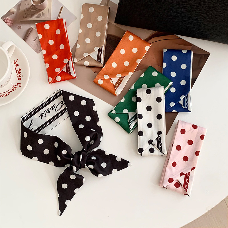 Pañuelo de seda de tira larga de lunares, sentido avanzado, nueva bufanda de muñeca, bolsa de atar, serpentina decorativa, todo fósforo, turbante multiusos, cinturón para el cabello