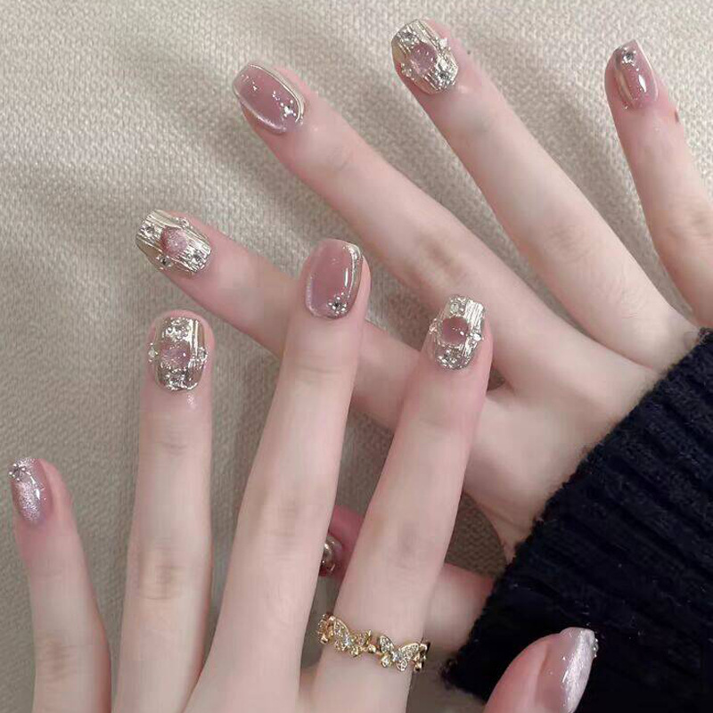 Handmade cat's eye wearing nail short summer bridal nail piece finished wearable nail patch nail stickers wholesale