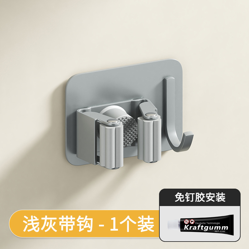 Suministro directo de fábrica 304 Acero inoxidable fregona clip Punch-libre MOP gancho baño colgante escoba fregona rack pistola gris