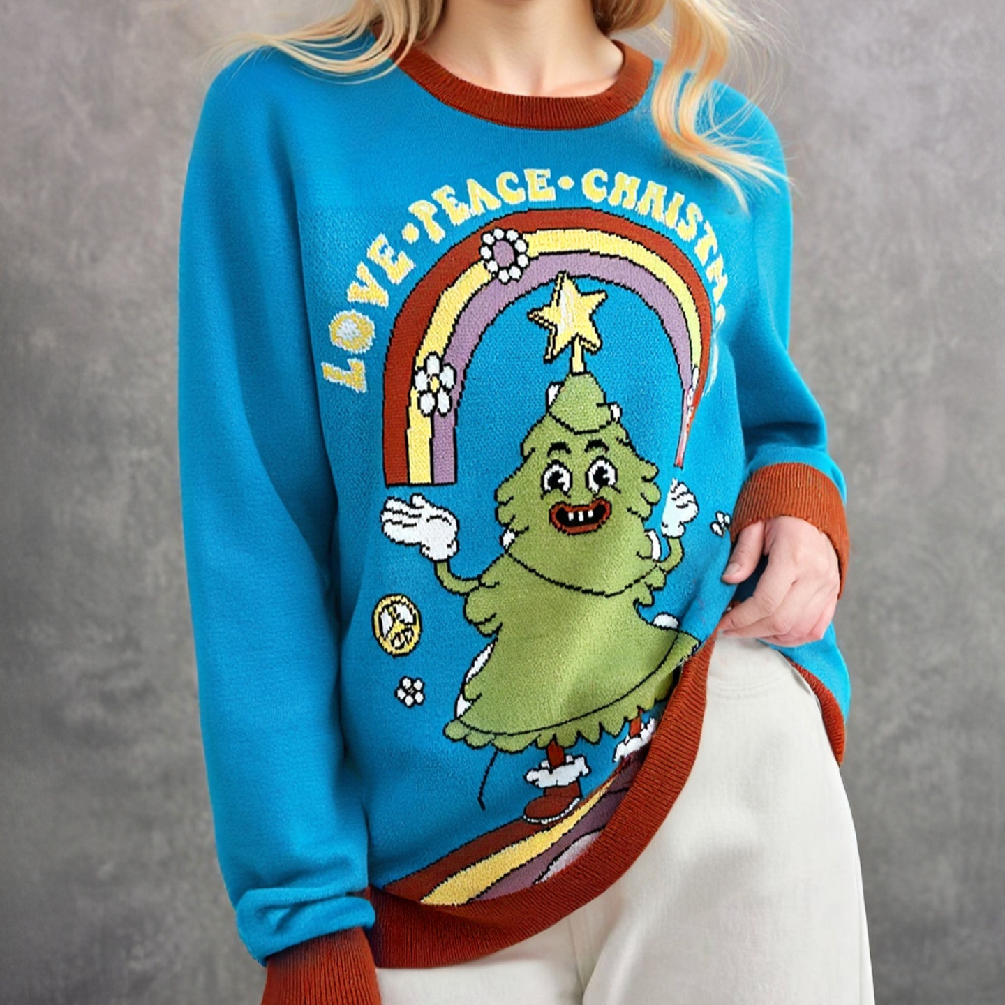 Christmas Ugly Sweater autumn and winter new cartoon Christmas tree loose casual sweater round neck long-sleeved sweater