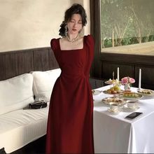 红色长袖连衣裙女春秋法式订婚礼服新娘敬酒服平时可穿红裙子长裙