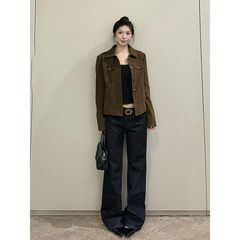 美拉德短款翻领夹克外套女2025秋季新款设计小众休闲百搭美式上衣