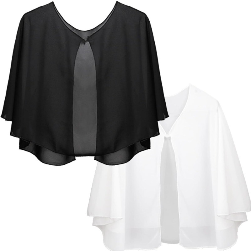 Cross-Border Solid Color Chiffon Shawl Jacket Chiffon Shirt Thin Spring Summer Autumn Women's Bridal Shawl Matching Small Shawl Cross-Border Solid Color Chiffon Shawl Jacket Chiffon Shirt Thin Spring Summer Autumn Women's Bridal Shawl Matching Small Shawl