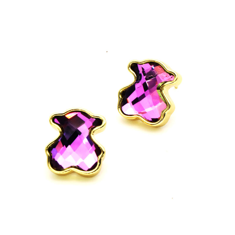 European And American Entry Lux Cute Colorful Zircon Bear Ear Studs Temperament Korean Crystal Earrings Ins Fashion And Personalized Earrings display picture 4