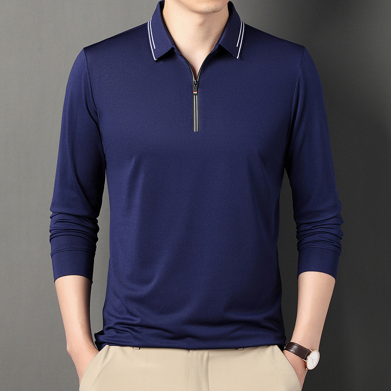 Neues Herren-Poloshirt mit halbem Reißverschluss, Langarm-T-Shirt für Frühling und Herbst, minimalistische Business-Jugend-Loose-Fit für Herren, übergroßes Papa-Outfit_voghion.com