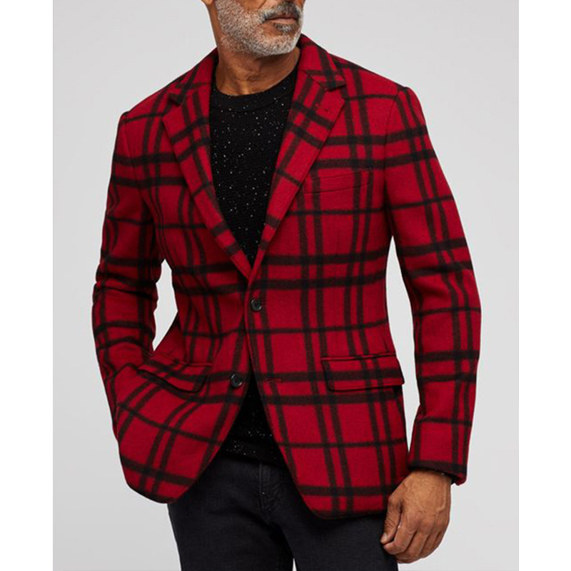 Cross-border Foreign Trade Customized Single Row Two-button Plaid Suit Jacket Men's Casual Slim-fit Suit Jacket Men's